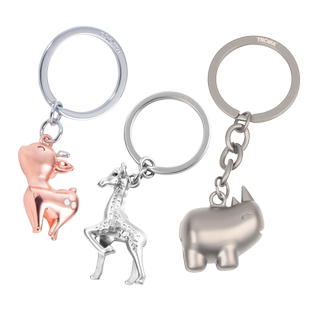 德国TROIKA拓意卡金属立体造型小鹿长颈鹿犀牛钥匙扣链环包具挂饰