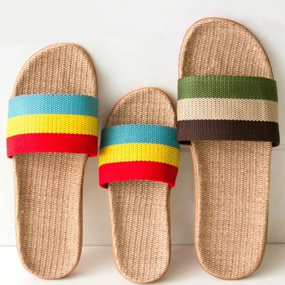 竹编亚麻藤草编织凉竹席拖鞋室内家居鞋四季夏季防滑儿童亲子情侣