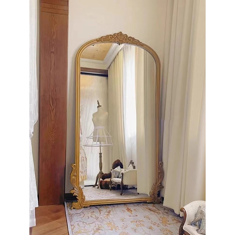 法式复古全身镜服装店欧式实木试衣镜卧室金色轻奢穿衣大落地镜子