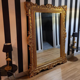 欧式镜子全身镜大尺寸奢华穿衣镜家用靠墙定制木框复古雕花落地镜