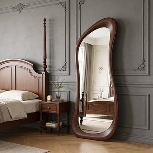 中古风落地镜不规则穿衣镜美式 日系复古简约卧室衣帽间全身试衣镜