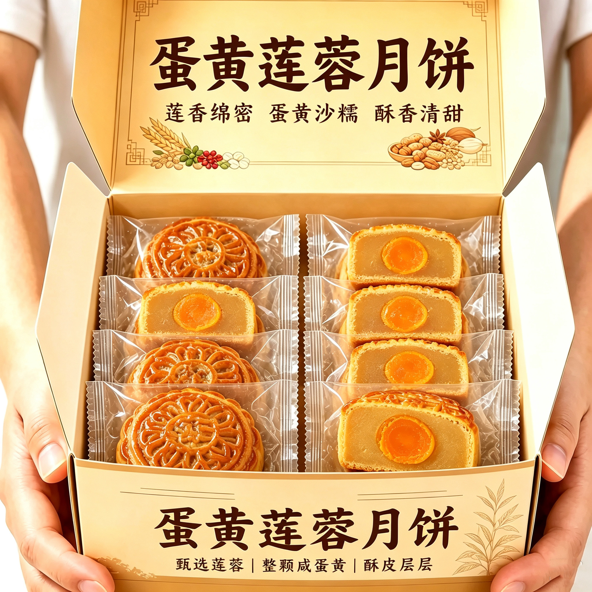广式月饼双蛋黄莲蓉饼纯豆沙官方旗舰店正品礼盒装2026中秋节送礼