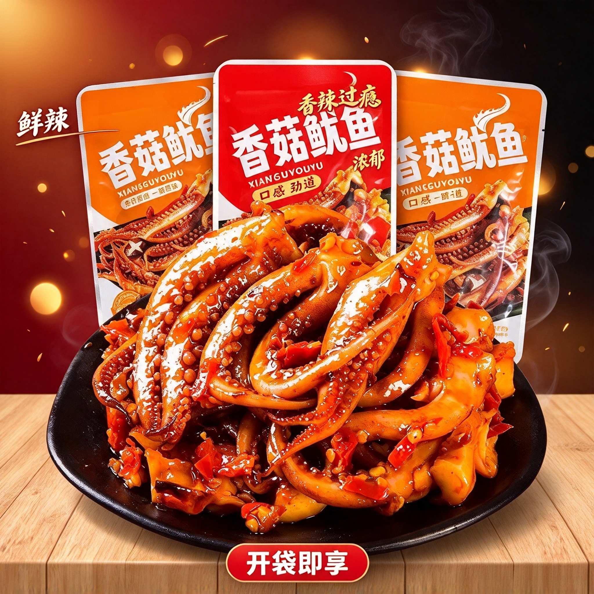 香辣铁板鱿鱼须片零食麻辣鱿鱼丝香菇鱿鱼即食小吃休闲零食品健康