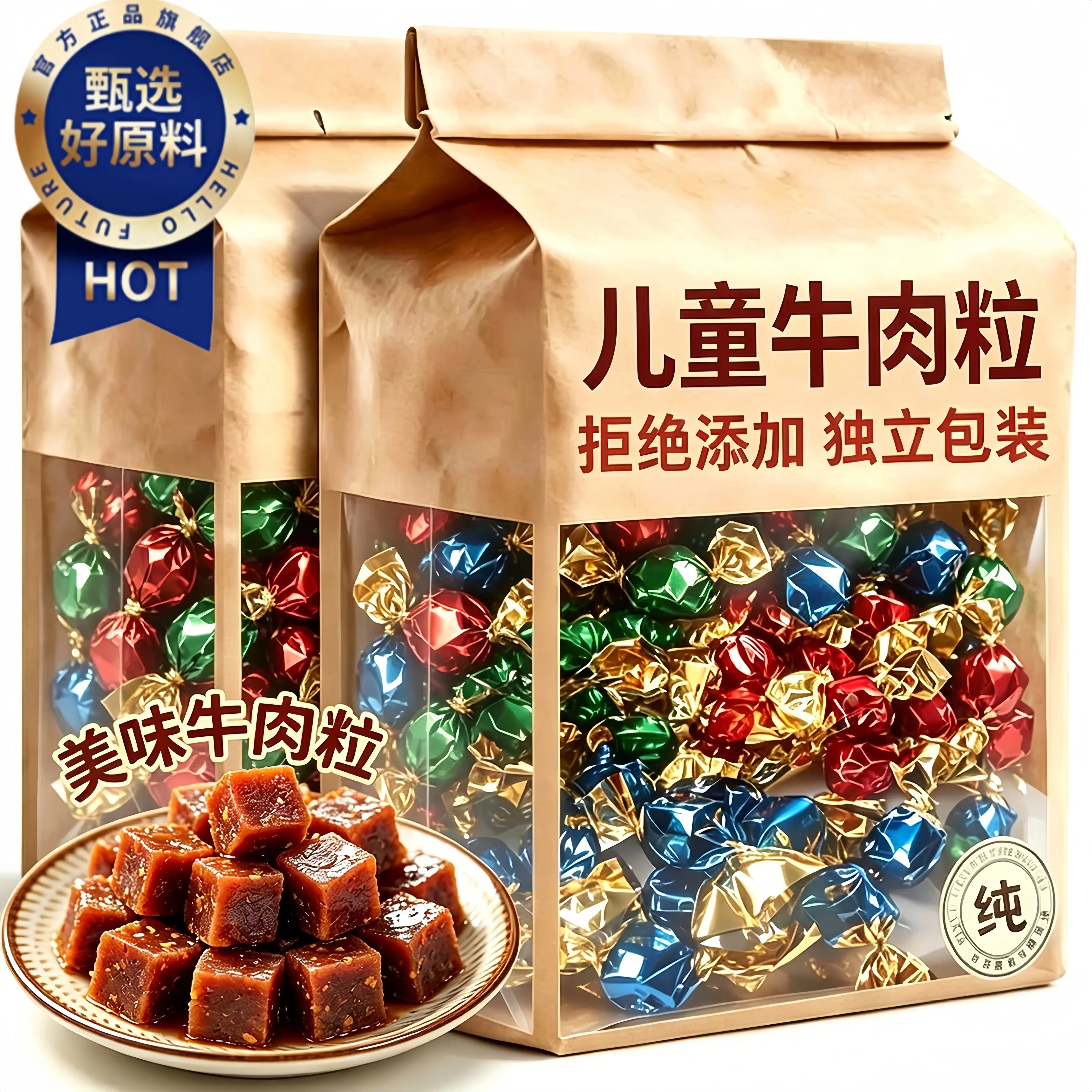 原切牛肉粒官方旗舰店正宗内蒙古牛肉粒零食儿童无添加小包装原切