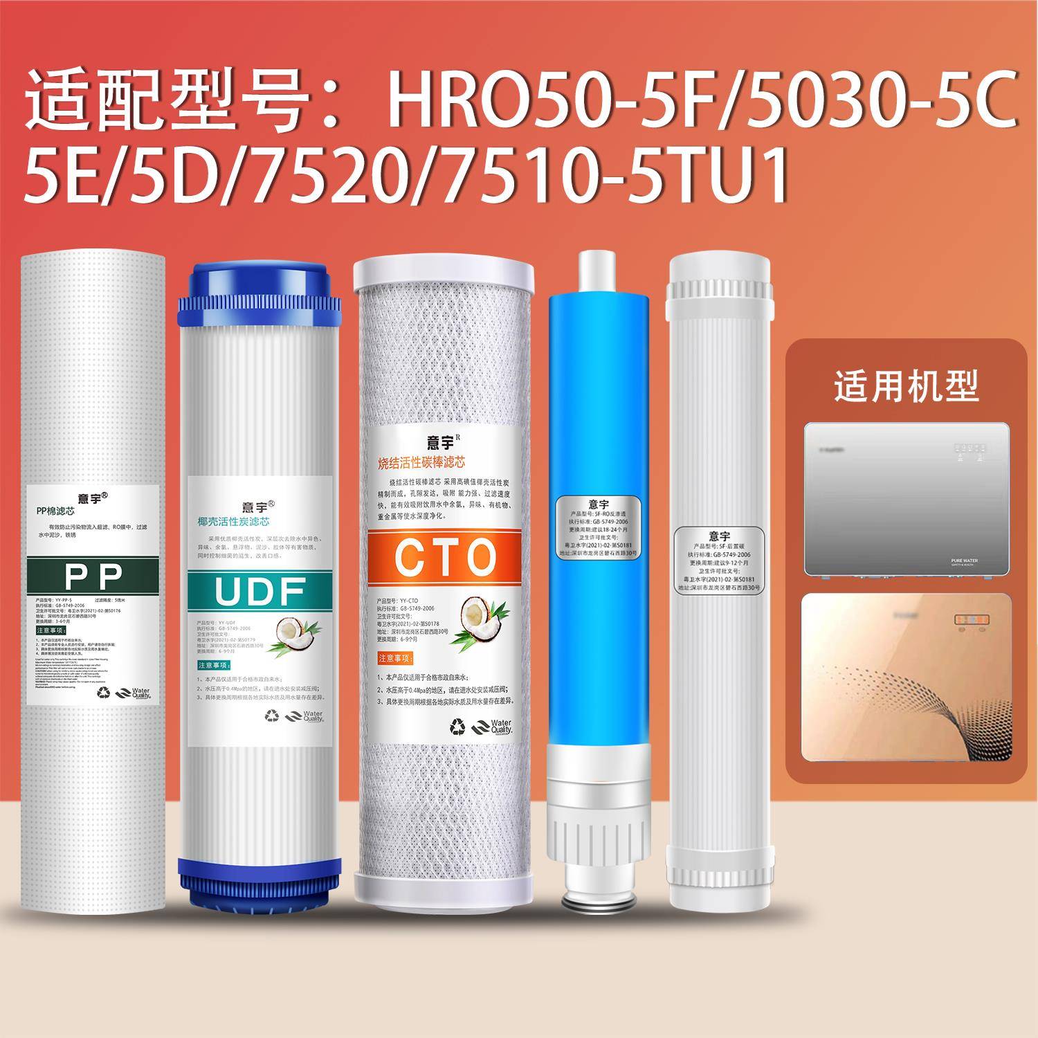 适用海尔净水器滤芯HRO50-5F/5030-5C/5E/7520/7510-5TU1滤芯11寸