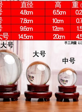 黄色白水晶球摆件人造透明玻璃球绿紫蓝粉水晶球女孩开业装饰摆件