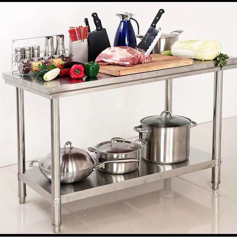 双层不锈钢工作台厨房专用桌子台面加厚案板置物货架打荷切菜奶茶
