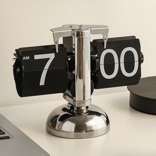 机械钟自动翻页时钟桌面电子摆台式闹钟机芯客厅装饰品摆件座钟表