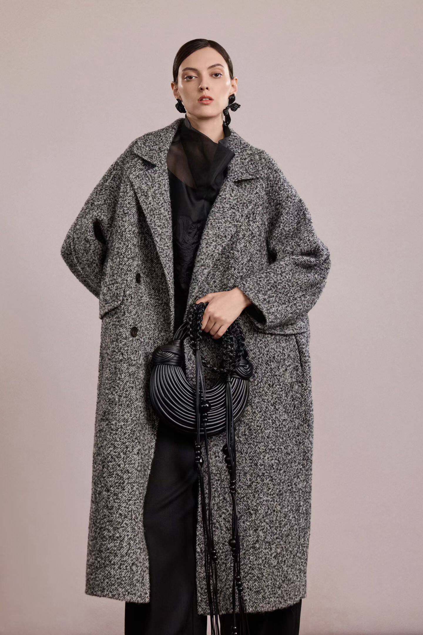 海燕家设计师款羊毛羊驼毛混纺长款大衣松软保暖宽松s8056