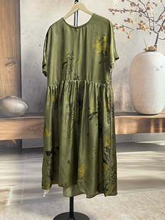 海燕家新款 松弛柔软花鸟印花铜氨丝连衣裙L351对