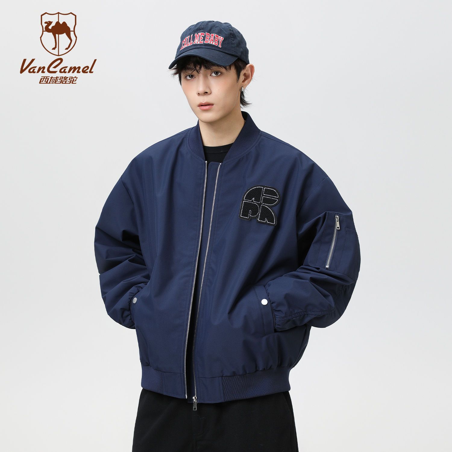 VANCAMEL西域骆驼美式复古棒球服外套男女秋季设计感宽松休闲夹克