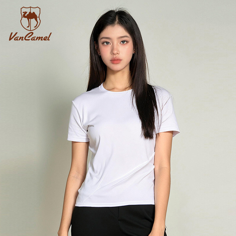 西域骆驼2025新款速干短袖T恤时尚百搭修身冰丝凉感男女同款