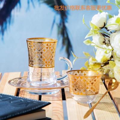 欧式出口土耳其特色高档图案金红色茶杯碟玻璃咖啡红茶杯礼品套装