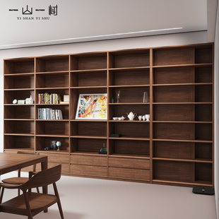 北美黑胡桃木书柜简约书房家具开放书柜组合可定制全实木满墙柜