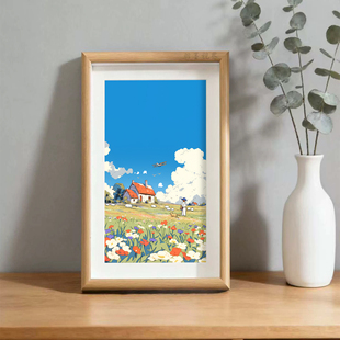 日系动漫风花海红顶小屋场景相框卧室桌面摆画清新风周边礼物