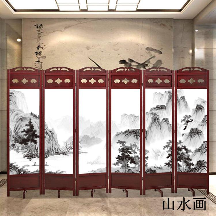 古典中式折叠屏风隔断客厅移动玄关遮挡茶室背景实木屏风