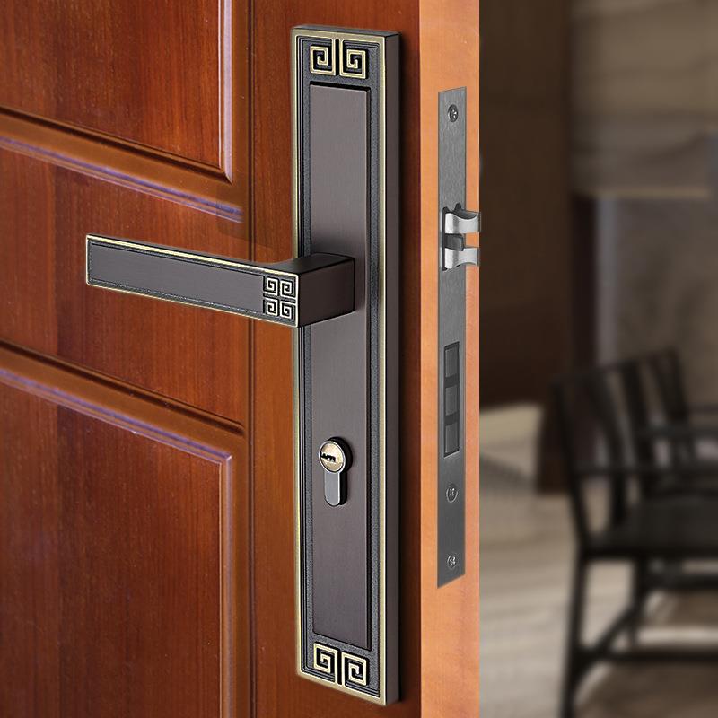 新中式双开子母门大门锁室内房间卧室卫生间静音仿古铜门锁通用型