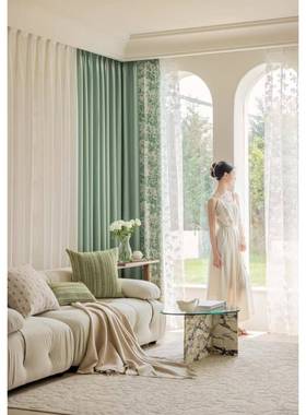 轻奢客厅卧室窗帘窗帘客厅法式复古加厚遮光新款抹茶绿小清新成品