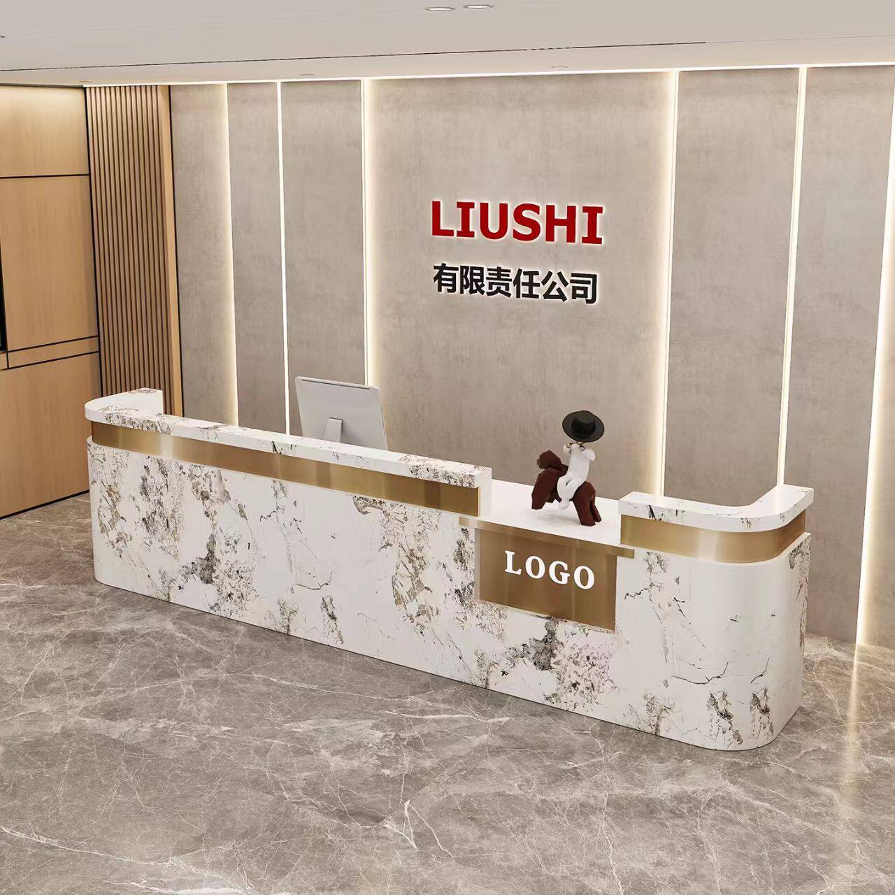 轻奢高级感前台接待台公司酒店大厅售楼部吧台桌工作室收银台柜台