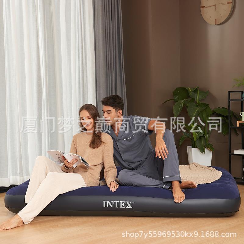 INTEX64759植绒气垫床线拉充气床垫单人家用折叠床垫户外便携床