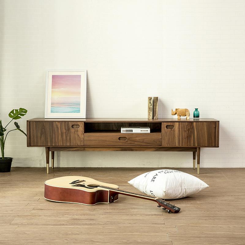 北欧黑胡桃木电视柜现代简约小户型实木白橡木客厅中古茶几组合