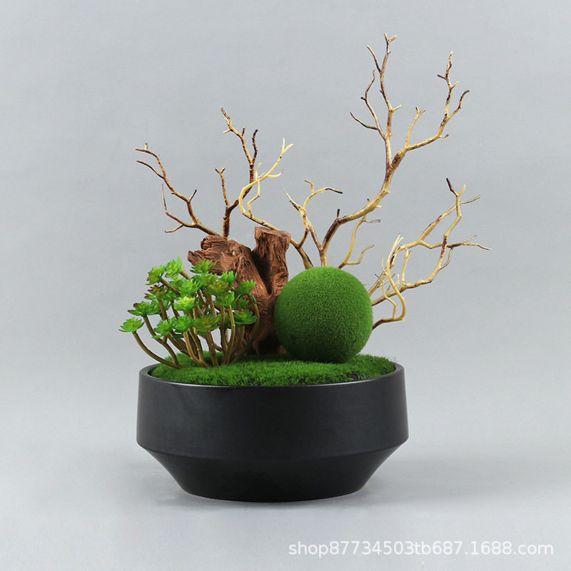 新中式仿真花艺盆栽苔藓盆景绿植摆件客厅家居售楼部摆件软装饰品