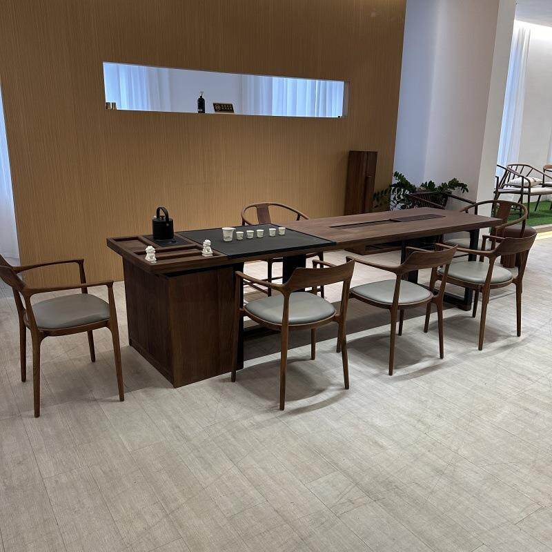 新中式北美黑胡桃椅组合现代简约轻奢感茶室茶台办公室泡茶桌