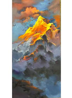 纯手绘金山风景油画客厅壁画美式沙发背景装饰画玄关餐厅壁挂画