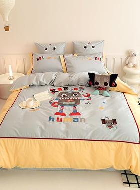 全棉卡通三件套丨高档儿童学生S100长绒棉四件套男孩机器人四季