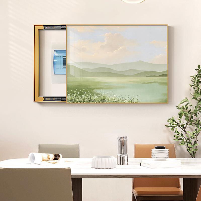 奶油原木风电表箱装饰画风景配电箱遮挡挂画弱电箱盖板电闸箱壁画