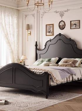 美式实木床中古风1.8米1.5米双人大床白色法式床现代简约轻奢婚床