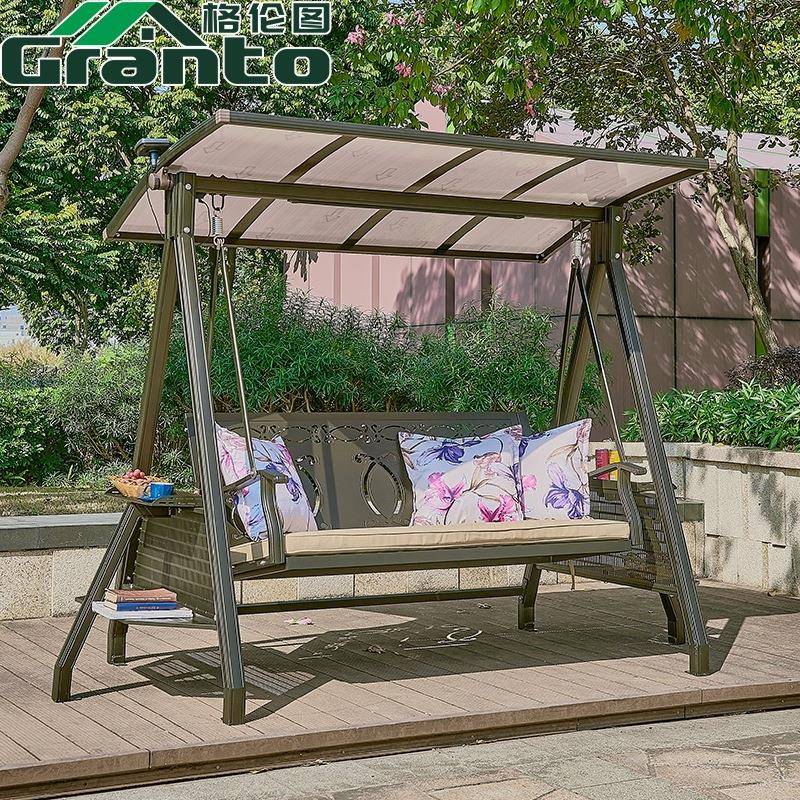 户外庭院秋千双三人摇椅铝合金阳台铸铝吊椅家用室外铁艺休闲秋千
