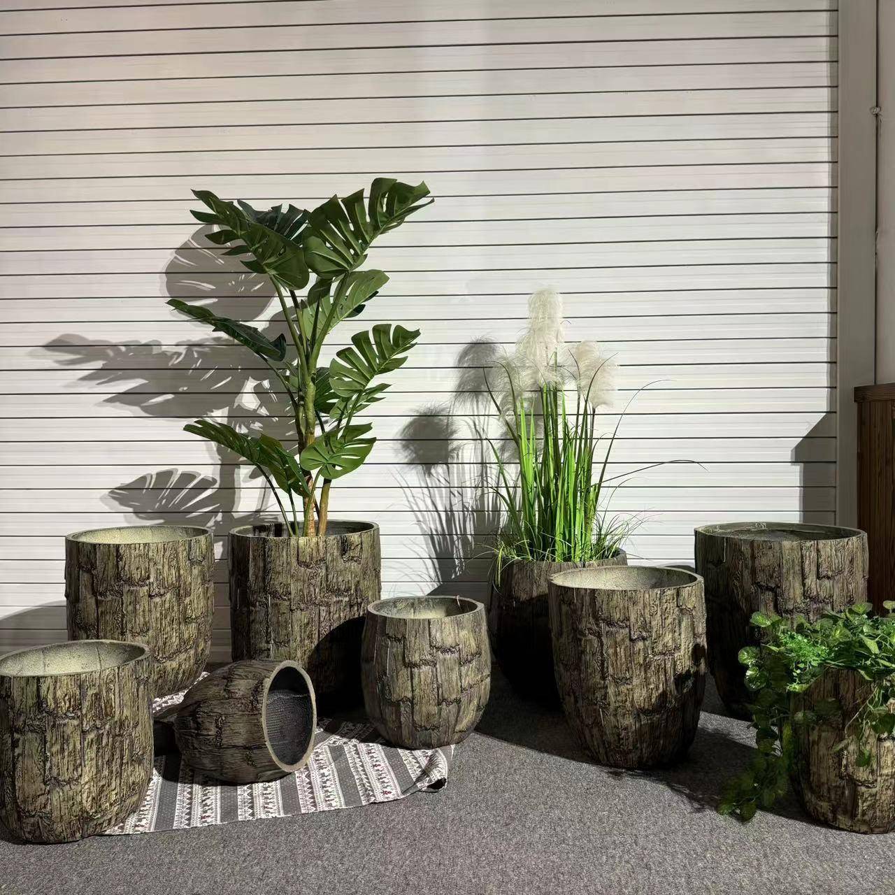 北欧复古木纹水泥大号花盆室内阳台园艺种花种树落地大口径绿植花
