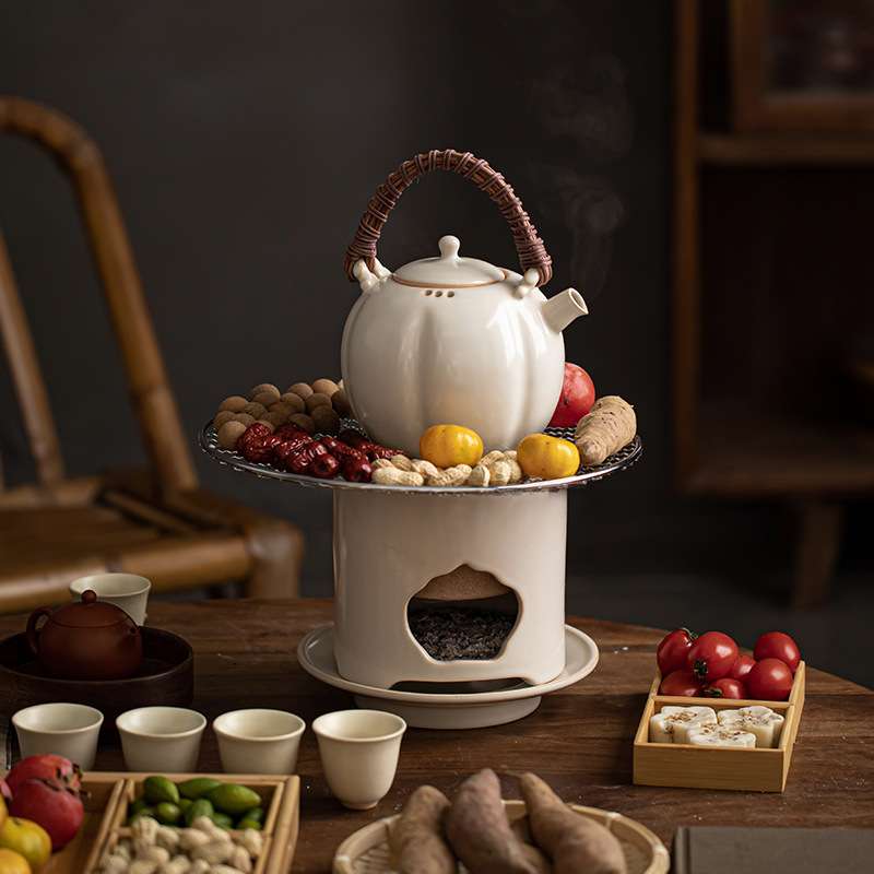 中式围炉煮茶家用室内烤火炉器具全套煮茶壶电陶炉明火炭火烧水壶