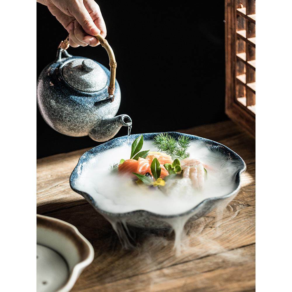 创意日式陶瓷干冰盘餐具盘子 料理刺身盘三文鱼大象拔蚌海鲜菜盘