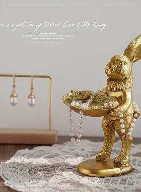 1PC欧式复古金色兔子手饰盘摄影拍照小道具摆件装饰品小创意饰品