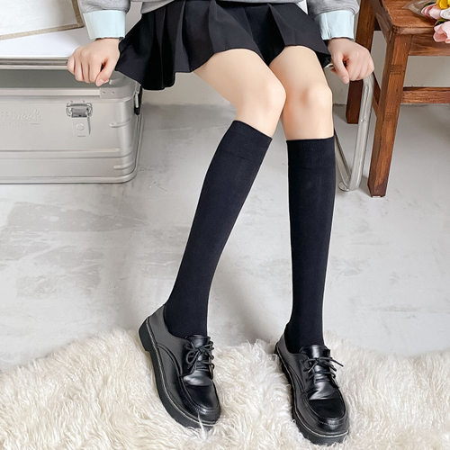 学院风小腿袜JK黑白纯色中筒袜精梳棉运动袜时尚及膝袜女潮袜