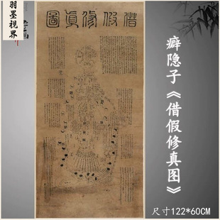 癖隐子《借假修真图》国画高清原大复制品毛笔书法练字帖长卷