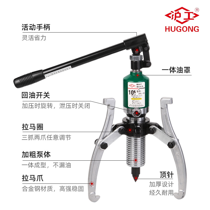 。沪工整体液压拉马二三爪拆卸工具拉拔轮器拉码神器5T10T20吨30T