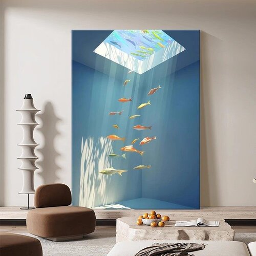 透过光的鱼简约现代客厅装饰画