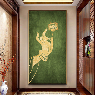 东南亚泰式风格客厅装饰画书房背景墙画酒店会所走廊挂画佛手莲花