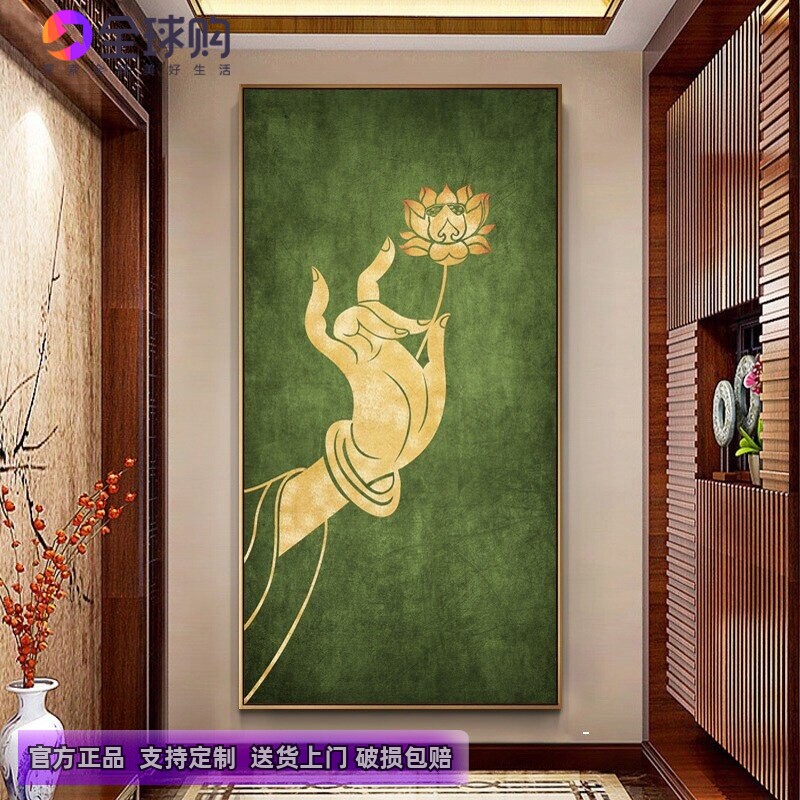 东南亚泰式风格客厅装饰画书房背景墙画酒店会所走廊挂画佛手莲花