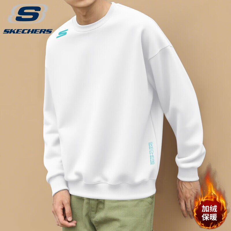 斯凯奇加绒套头卫衣男士秋冬季潮牌运动上衣保暖内搭宽松长袖男装