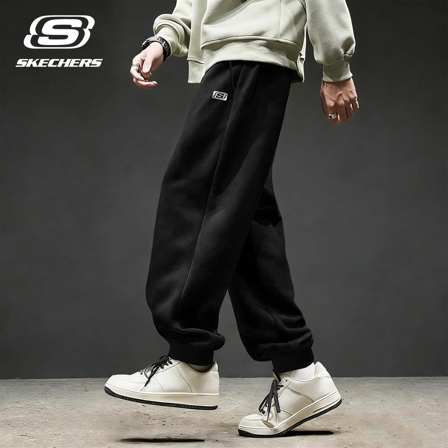 斯凯奇束脚黑色卫裤男士针织透气舒适长裤春季品牌跑步运动裤男裤