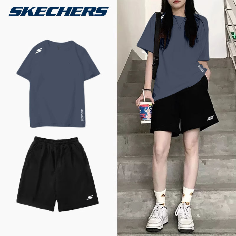 斯凯奇运动套装女新款健身体能服速干冰丝短袖t恤短裤两件套女装