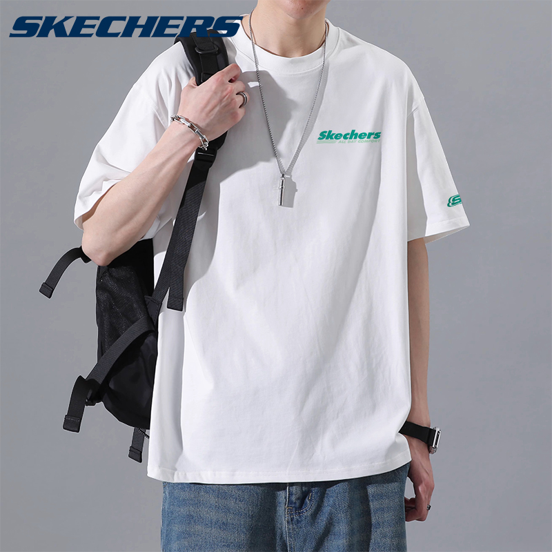 斯凯奇运动t恤男士夏季薄款纯棉短袖休闲透气打底衫跑步训练衣服