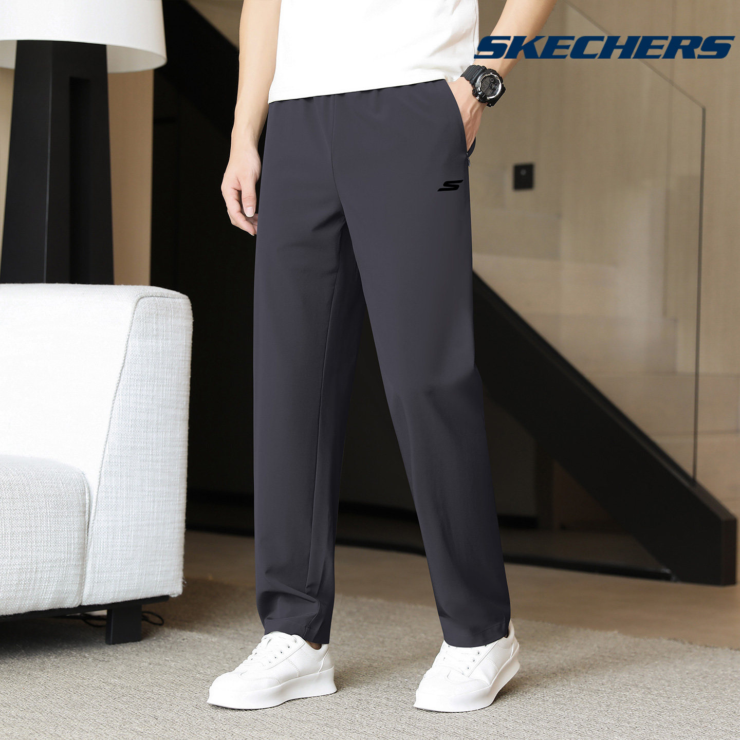 斯凯奇冰丝长裤男士夏季薄款裤子运动裤爸爸休闲裤新款直筒速干裤