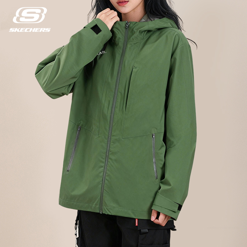 斯凯奇户外防泼水防风连帽外套女