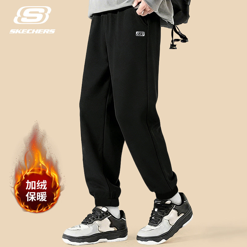 斯凯奇运动裤男士2025新款针织卫裤大码黑色宽松垂感休闲跑步裤子