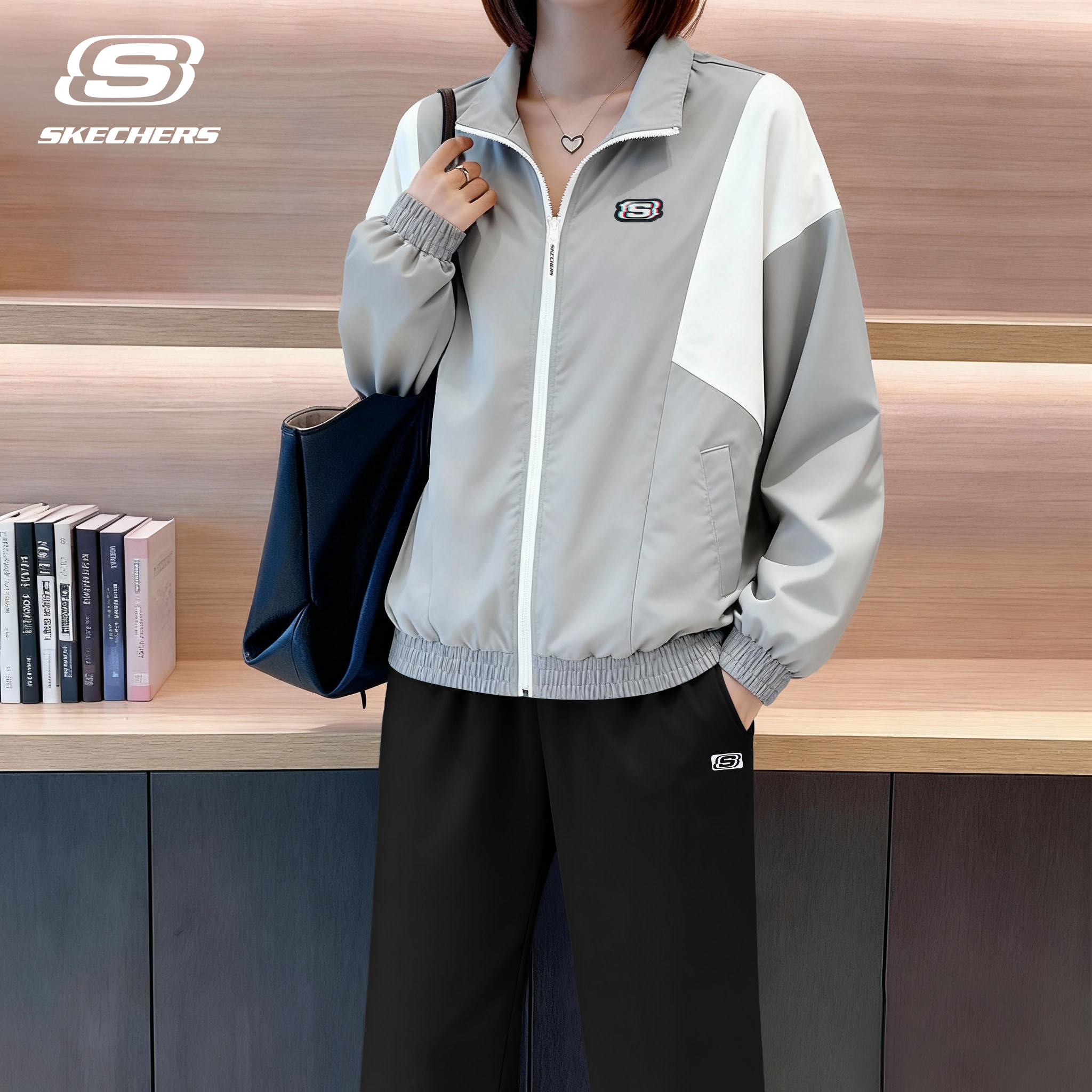 斯凯奇户外休闲外套女立领夹克防